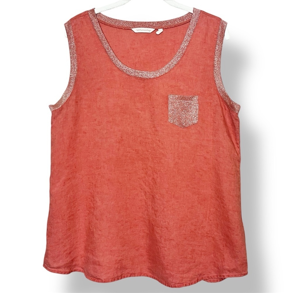 Soft Surroundings 100% Linen Sleeveless Blouse Medium orange metallic tank